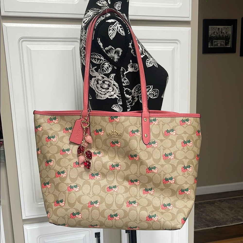 COPY - Coach Strawberry Pattern Tote, charm and make up case ONLY